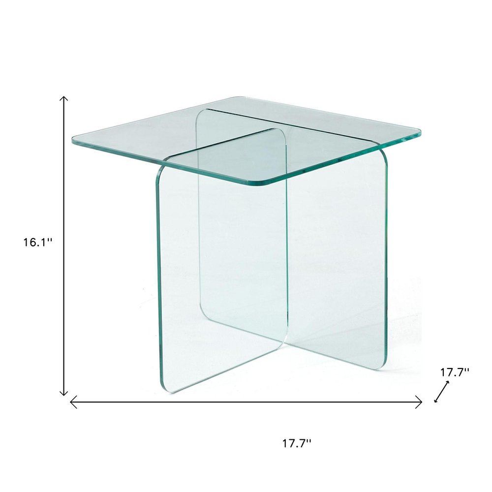 16" Clear Glass Square Cross Legs End Table