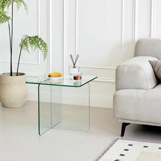 16" Clear Glass Square Cross Legs End Table