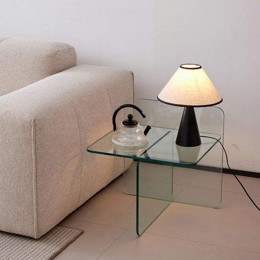 16" Clear Glass Square Cross Legs End Table