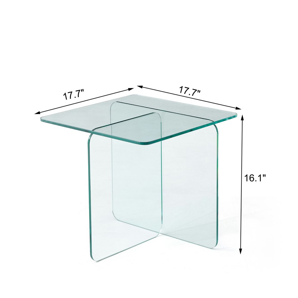 16" Clear Glass Square Cross Legs End Table