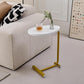 Set of Two White and Gold Faux Marble and Metal Oval End Tables