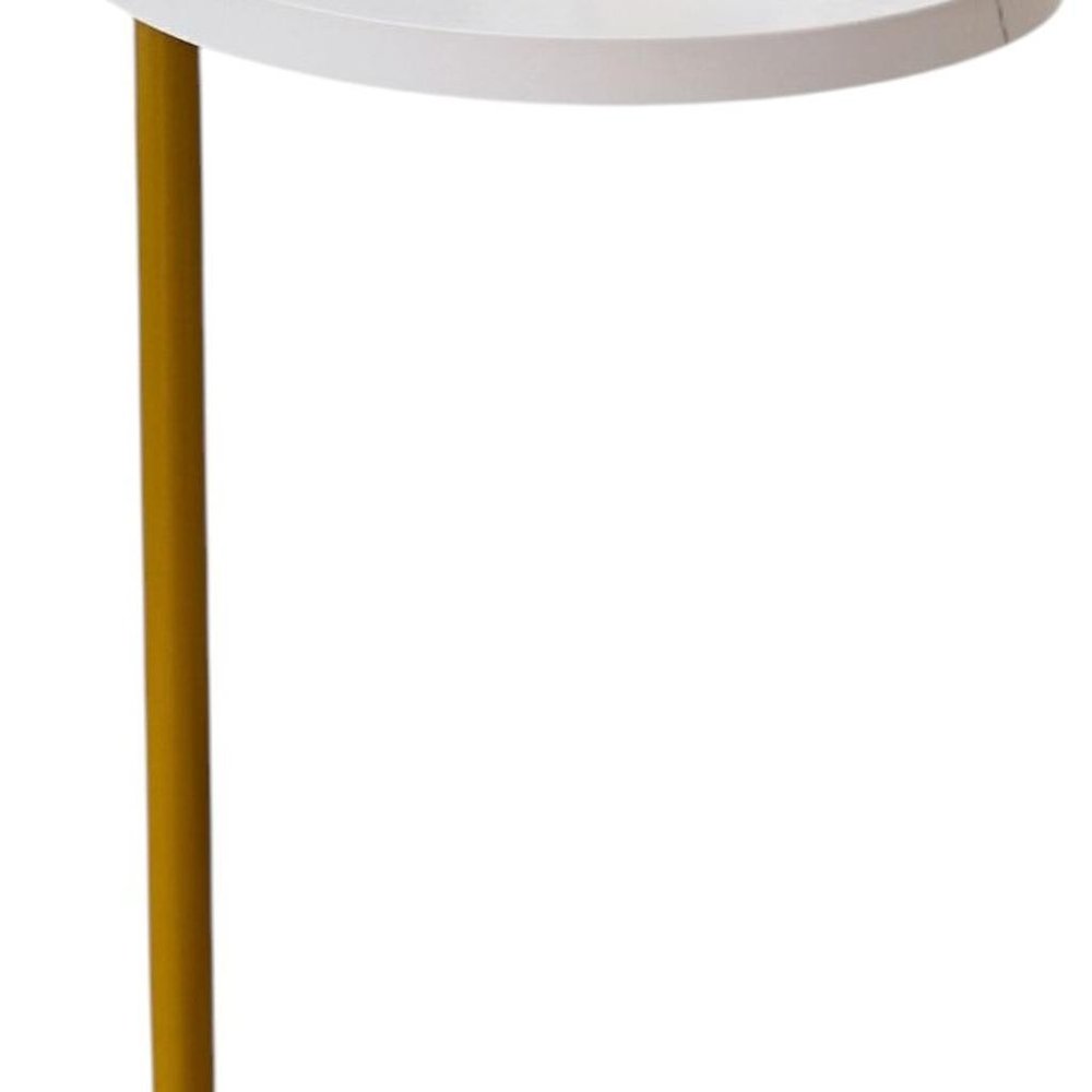 Set of Two White and Gold Faux Marble and Metal Oval End Tables