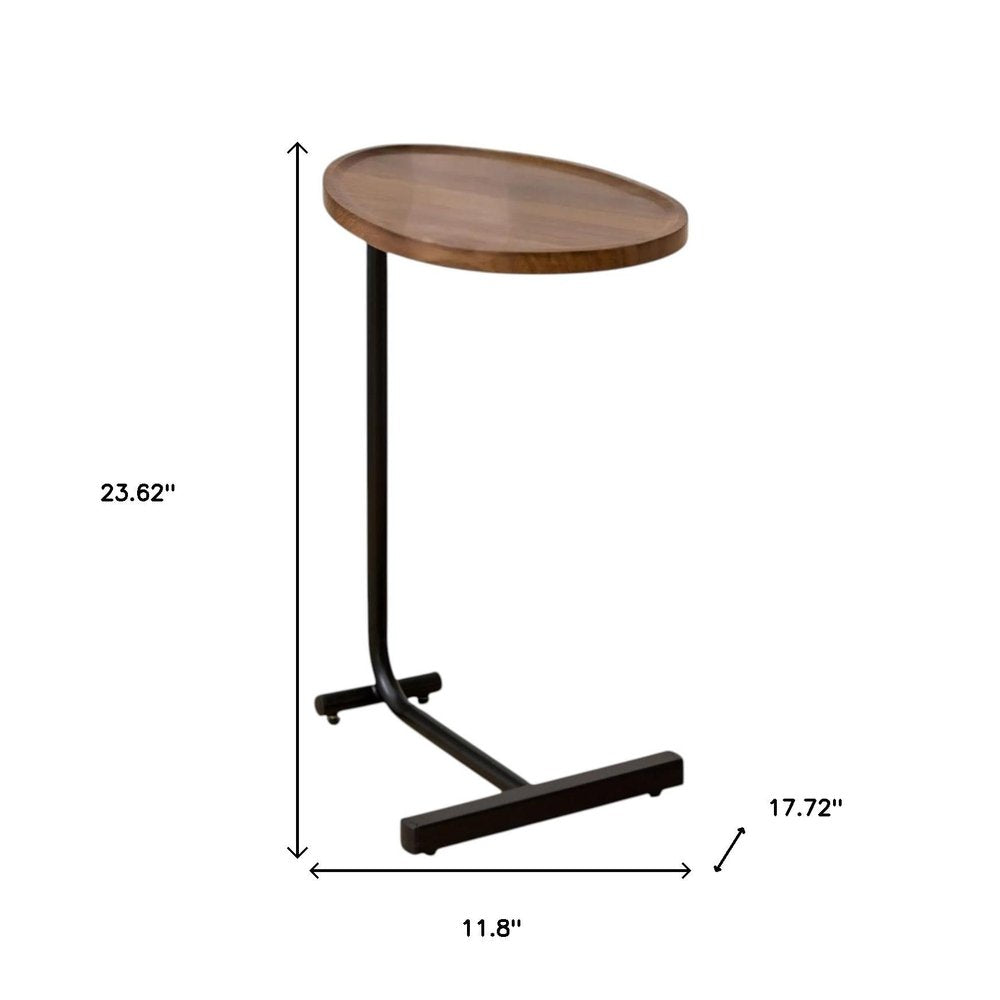 Set of Two Brown and Black Wood and Metal Oval End Tables