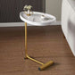 24" White and Gold Faux Marble and Metal Oval End Table