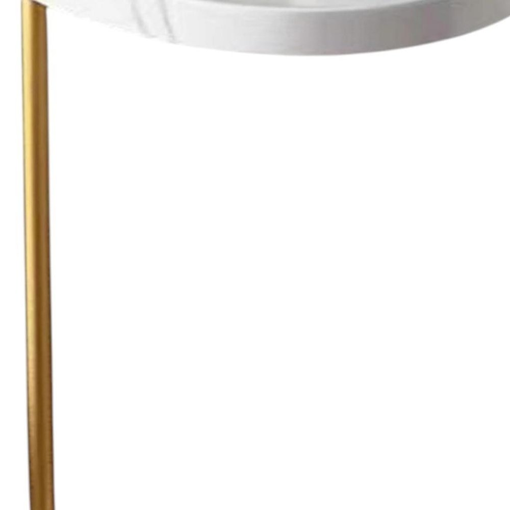 24" White and Gold Faux Marble and Metal Oval End Table