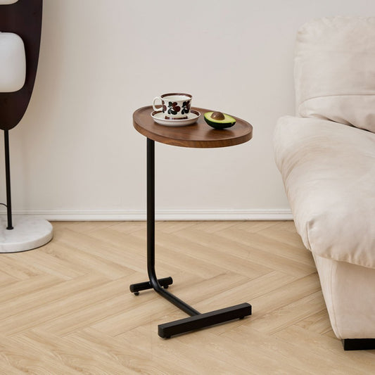 24" Brown and Black Solid Wood and Steel Oval End Tables