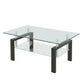 39" Clear and Black Glass and Steel Coffee Table With Shelf