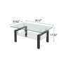 39" Clear and Black Glass and Steel Coffee Table With Shelf