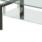 39" Clear and Black Glass and Steel Coffee Table With Shelf