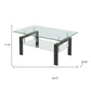 39" Clear and Black Glass and Steel Coffee Table With Shelf