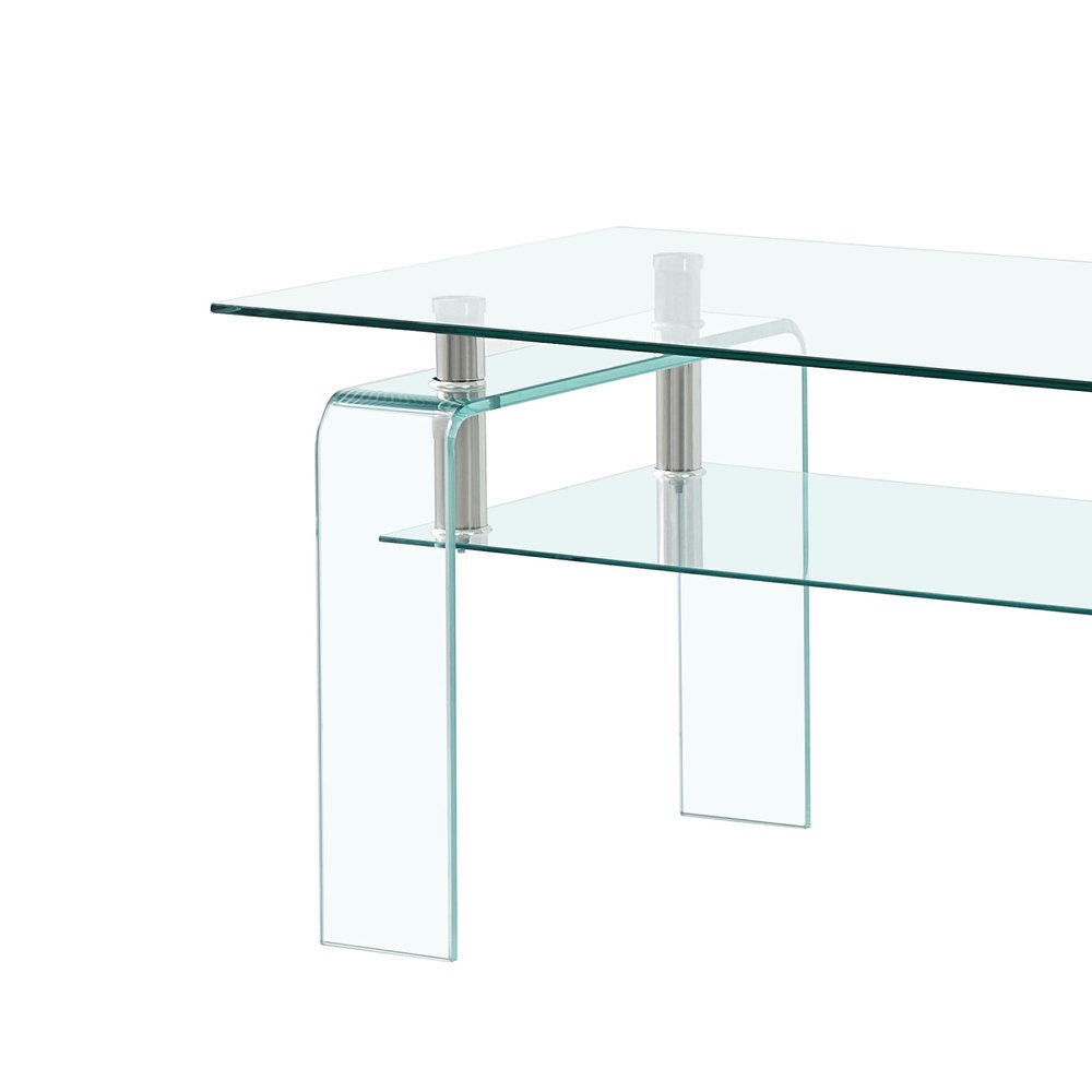 39" Clear Glass Coffee Table With Shelf