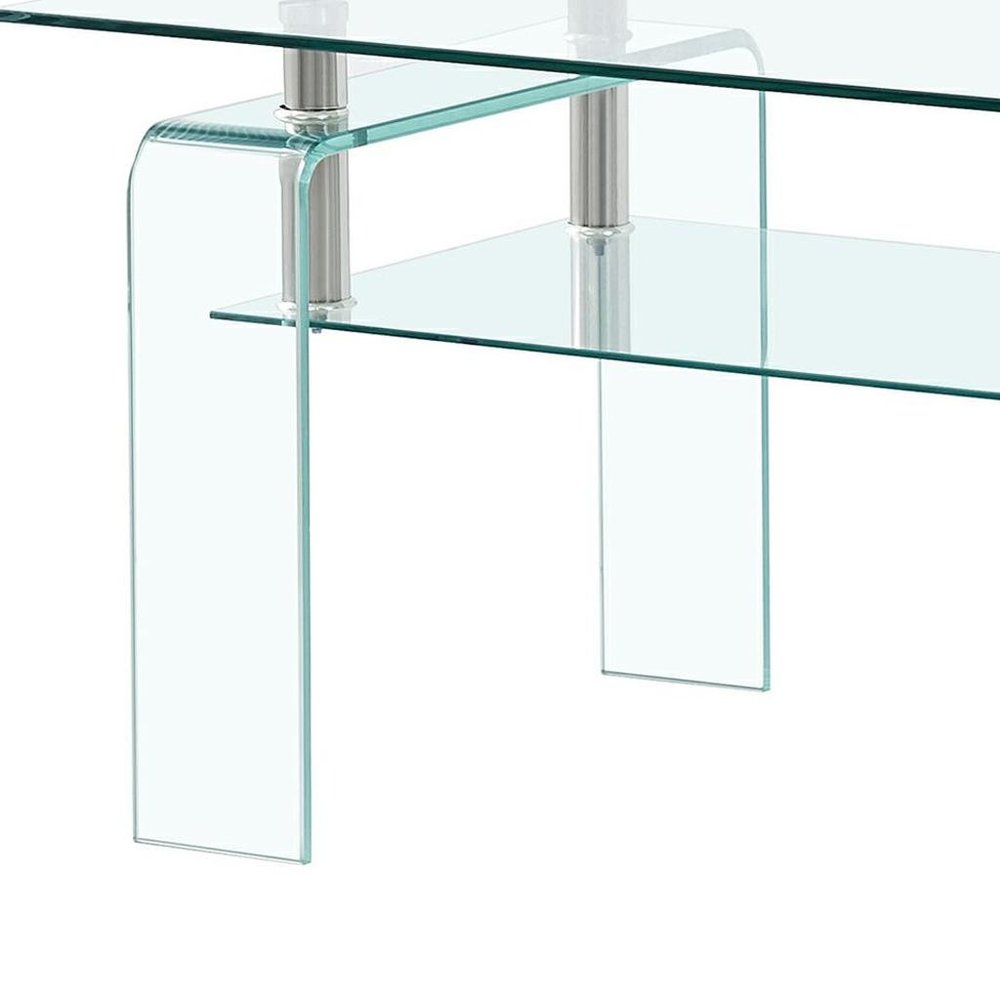 39" Clear Glass Coffee Table With Shelf