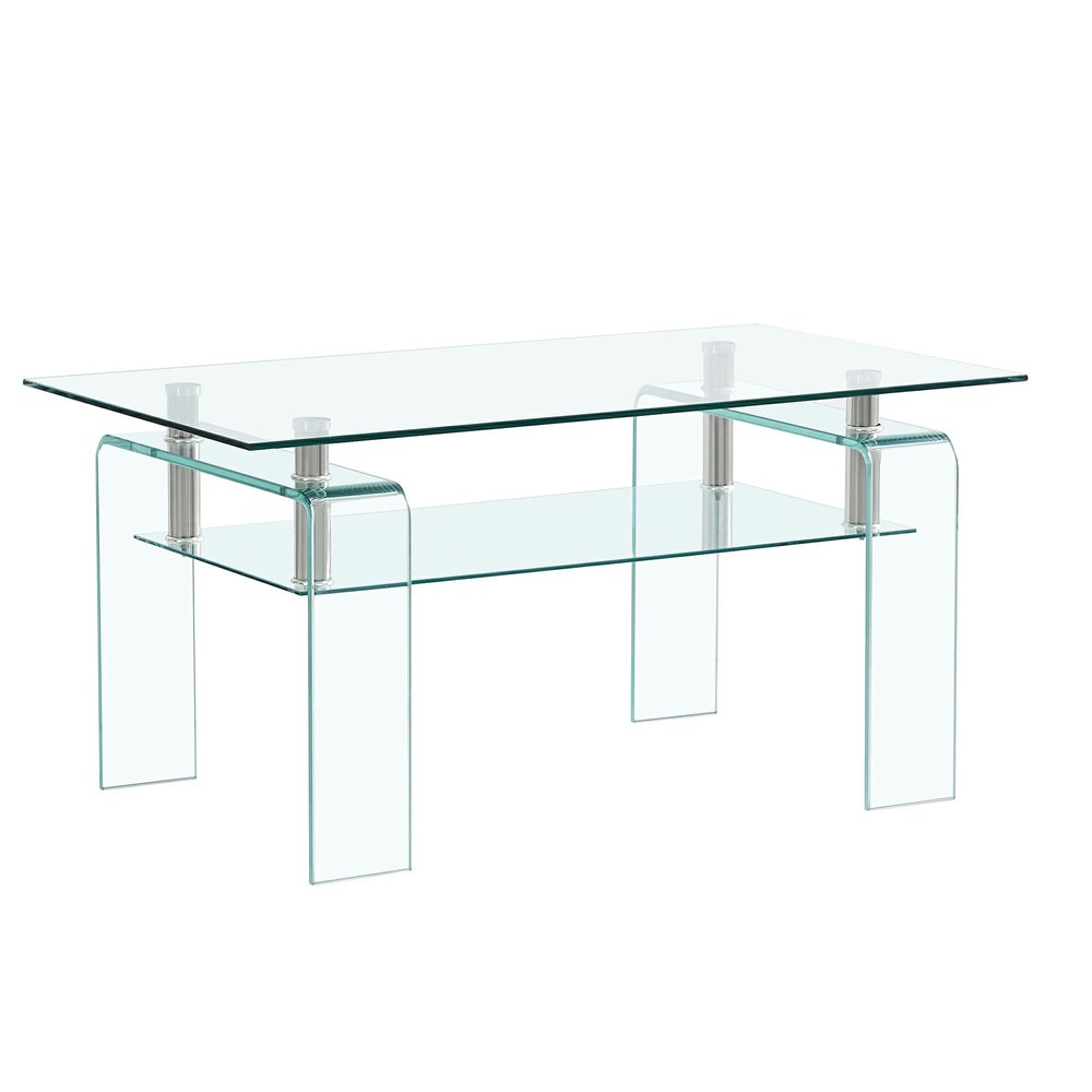 39" Clear Glass Coffee Table With Shelf
