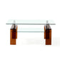 39" Clear and Brown Glass Coffee Table With Shelf