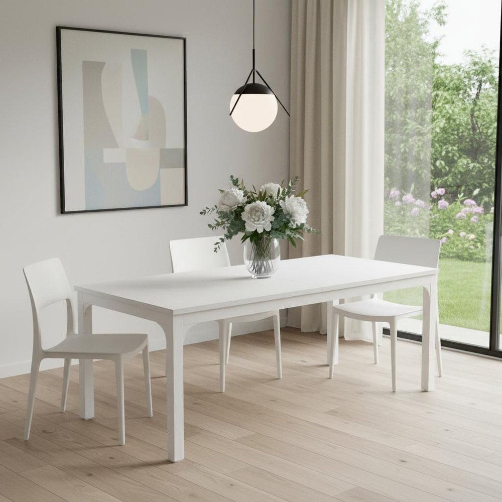 46" White Solid Wood Dining Table