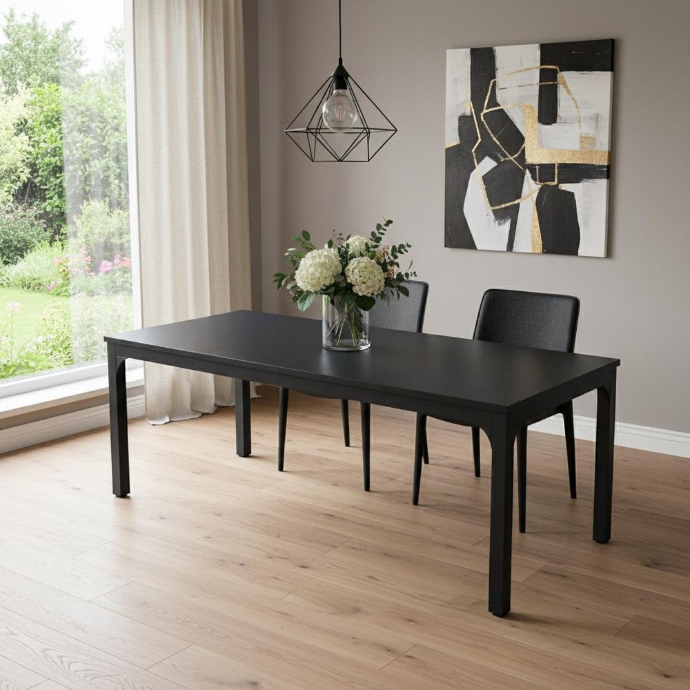 46" Black Solid Wood Dining Table