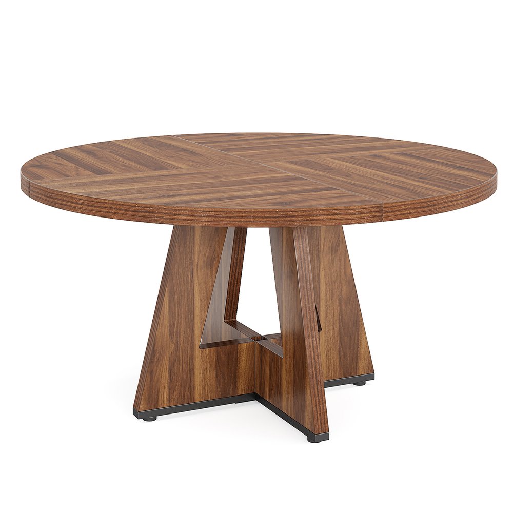 47" Brown Solid Wood Pedestal Base Round Top Dining Table