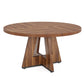 47" Brown Solid Wood Pedestal Base Round Top Dining Table