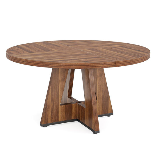 47" Brown Solid Wood Pedestal Base Round Top Dining Table