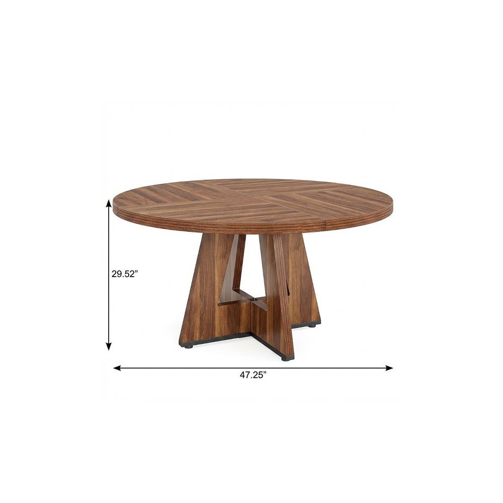 47" Brown Solid Wood Pedestal Base Round Top Dining Table