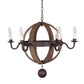 Brown And Black Wood and Metal Sphere Six Light Dimmable Chandelier