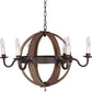 Brown And Black Wood and Metal Sphere Six Light Dimmable Chandelier