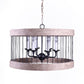 Black And Natural Wood and Metal Cylinder Six Light Dimmable Chandelier