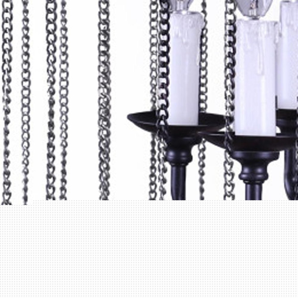 Black And Natural Wood and Metal Cylinder Six Light Dimmable Chandelier