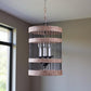 Black And Natural Wood and Metal Cylinder Three Light Dimmable Chandelier