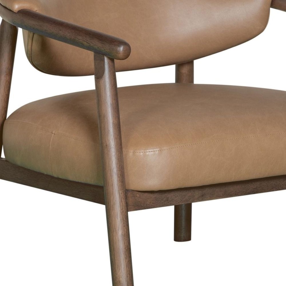33" Brown and Dark Brown Faux Leather And Wood Arm Chair