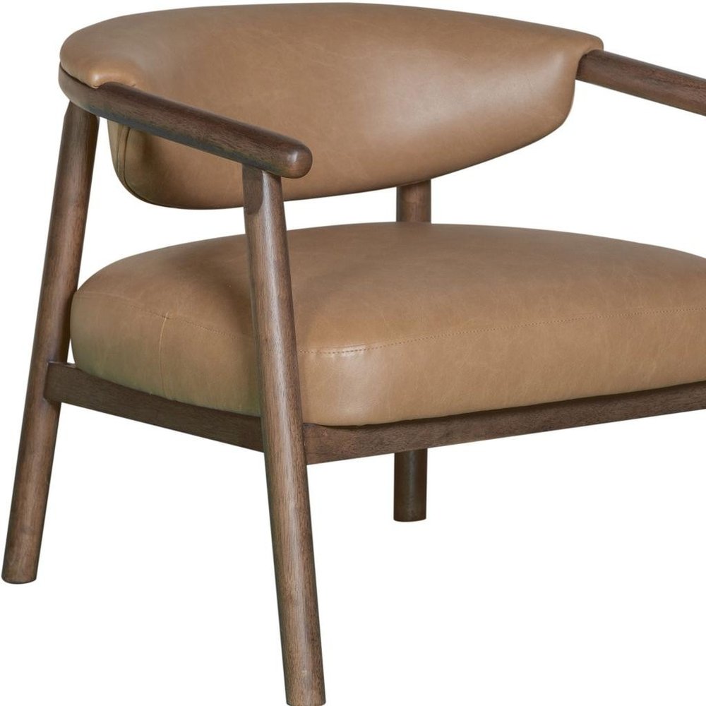 33" Brown and Dark Brown Faux Leather And Wood Arm Chair