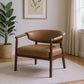 33" Brown and Dark Brown Faux Leather And Wood Arm Chair