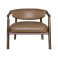 33" Brown and Dark Brown Faux Leather And Wood Arm Chair