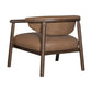 33" Brown and Dark Brown Faux Leather And Wood Arm Chair