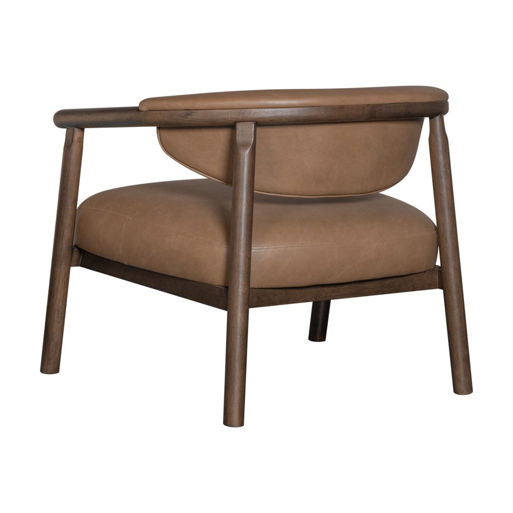 33" Brown and Dark Brown Faux Leather And Wood Arm Chair