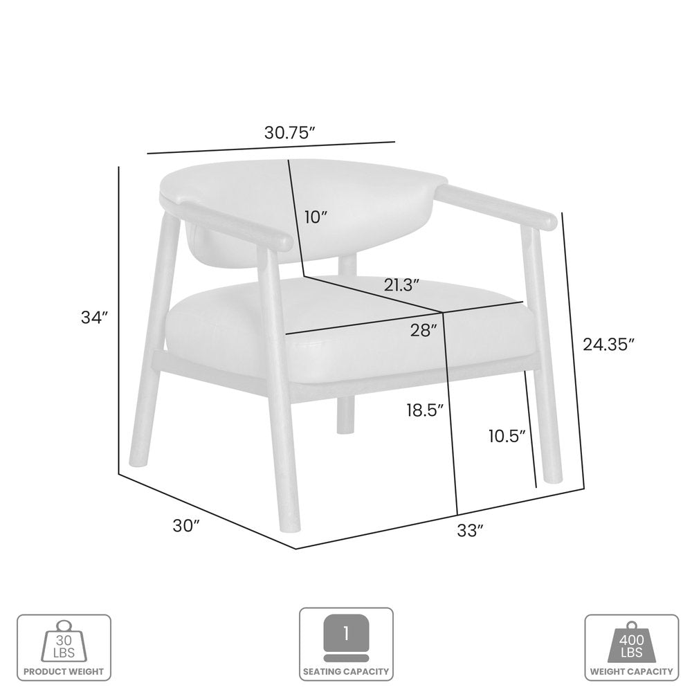 33" Brown and Dark Brown Faux Leather And Wood Arm Chair