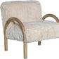 30" Off White and Natural Faux Fur And Wood Arm Chair