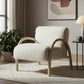 30" Off White and Natural Faux Fur And Wood Arm Chair