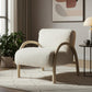 30" Off White and Natural Faux Fur And Wood Arm Chair