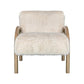 30" Off White and Natural Faux Fur And Wood Arm Chair