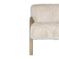 30" Off White and Natural Faux Fur And Wood Arm Chair
