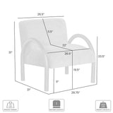 30" Off White and Natural Faux Fur And Wood Arm Chair