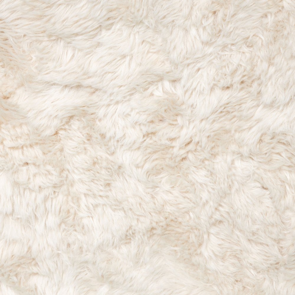 30" Off White and Natural Faux Fur And Wood Arm Chair