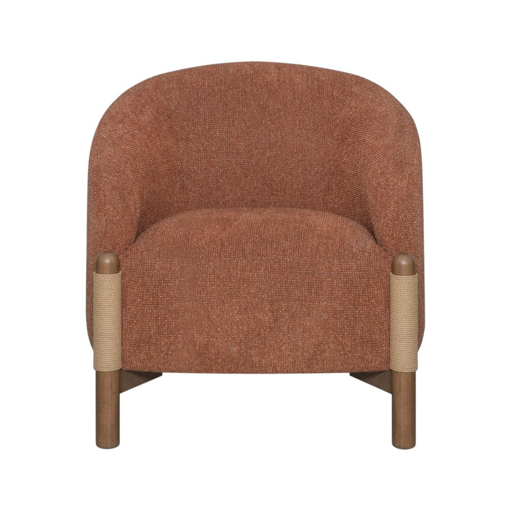 30" Rust and Brown Fabric And Wood Arm Chair