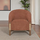 30" Rust and Brown Fabric And Wood Arm Chair