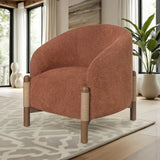 30" Rust and Brown Fabric And Wood Arm Chair