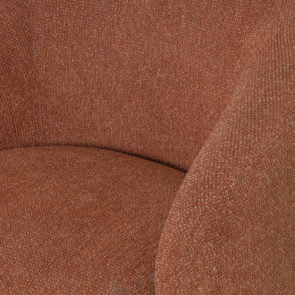 30" Rust and Brown Fabric And Wood Arm Chair