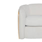 34" Off White and Natural Fabric Wood And Rattan Swivel Arm Chair