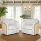 34" Off White and Natural Fabric Wood And Rattan Swivel Arm Chair