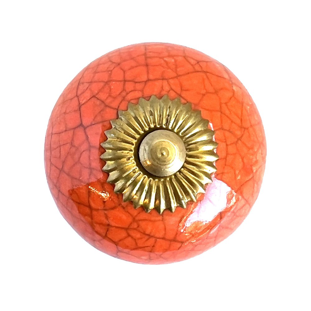 Set of Six Coral And Gold Ceramic Drawer Pull Knobs